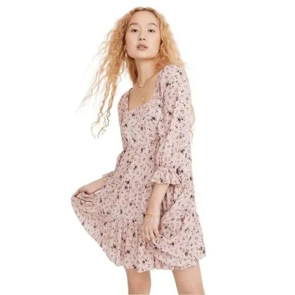 Madewell Lizzie Pink Floral Babydoll Dress in Fresh Sprigs - Picture 4 of 9